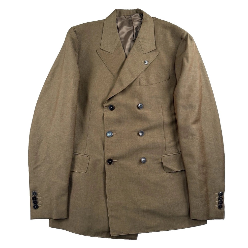 Eidos Napoli Double Breasted Coat Men's 40R Peak Lapel Unstructured Safari Khaki